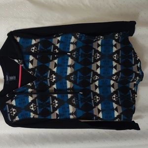 Chaps Waffle knit long sleeve hoodie, size XL, blue & black, Aztec print